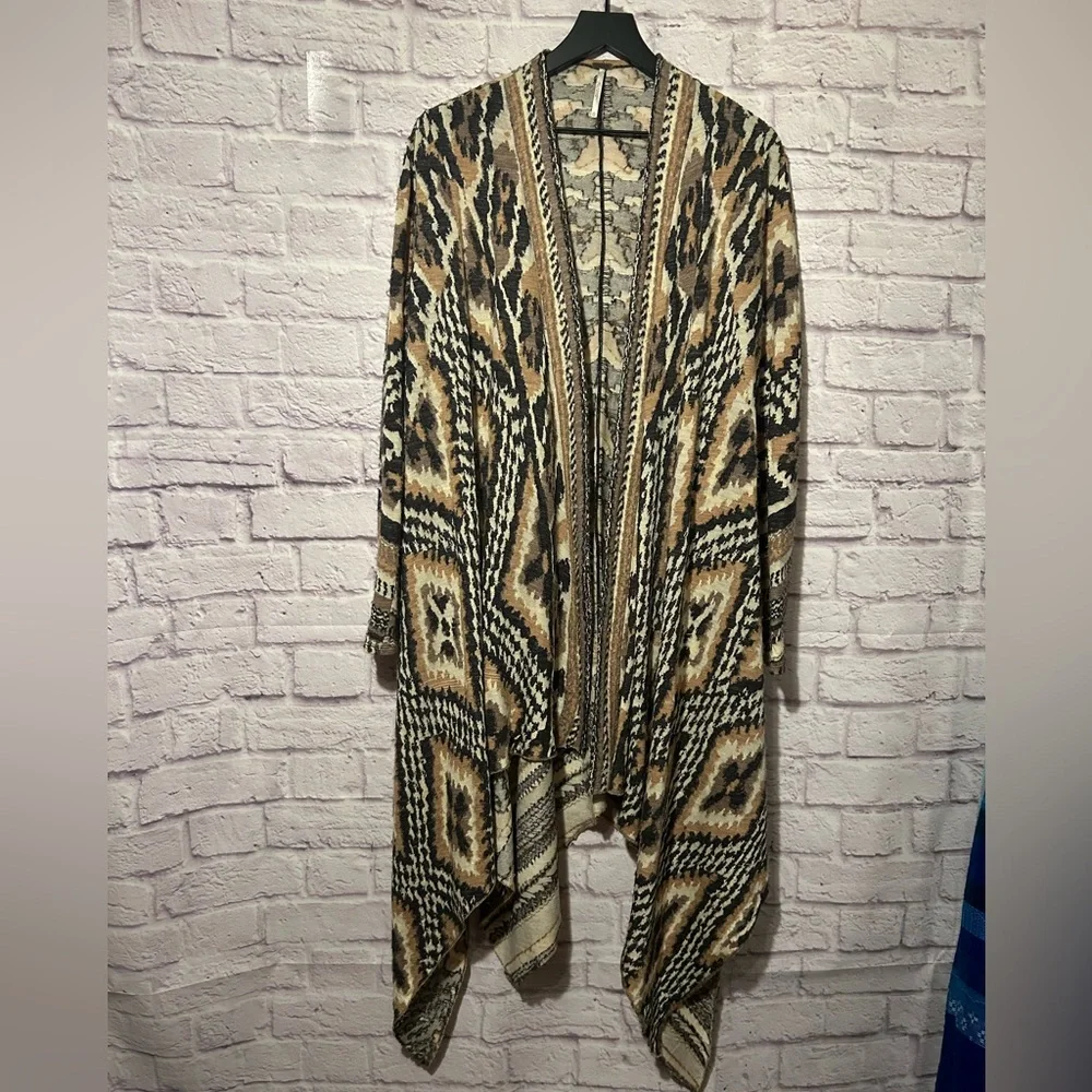 Free People Long line Duster Tribal/ Aztec/ Bohemian Oversized Wool blend Sz XS